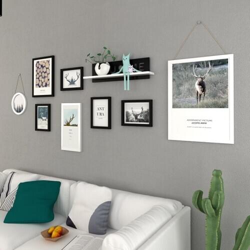 8 Pcs/set Nordic Elk Living Room Decorative Painting Sofa Background Wall Photo Frame Hanging Wood Picture Frame Mural Shelf 1 L
