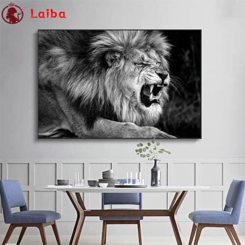 5d diy diamond painting Black and white animal art, roaring lion diamond painting cross stitch mosaic embroidery diamond
