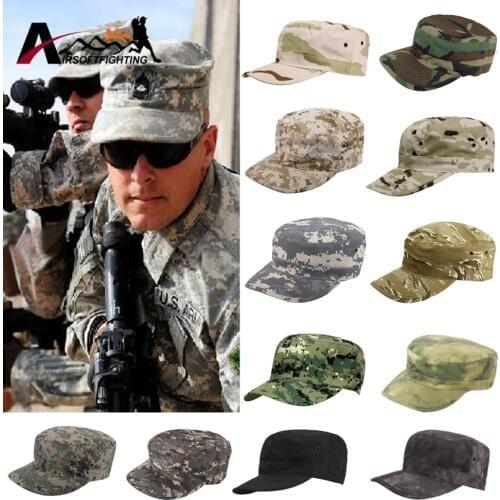 Army Hat Cadet Military Cap Fitted Baseball Caps Adjustable Army Camouflage Sun Hats Outdoor Sports Camping Style