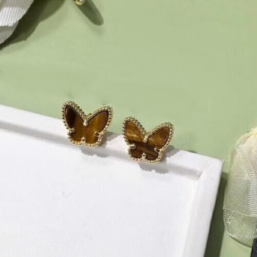 Brand Fashion Jewelry For Women Small Butterfly Brown White Red Earrings Mother of Pearl Gold Color Stud Earrings Party Jewelry