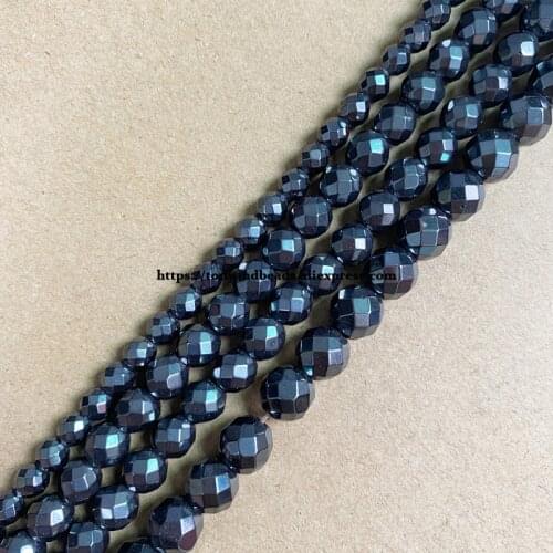 Natural Stone Faceted Black Hematite Beads 8 10 MM 15" Per Strand Pick Size For Jewelry Making