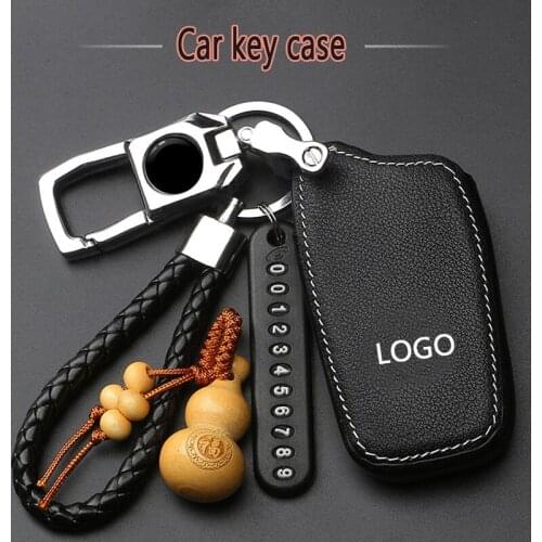 Cowhide Leather Car Key Case For Toyota Land Cruiser 200 Prado150120 Reiz Camry crown Highlander Auto metal Key Rings cover sets