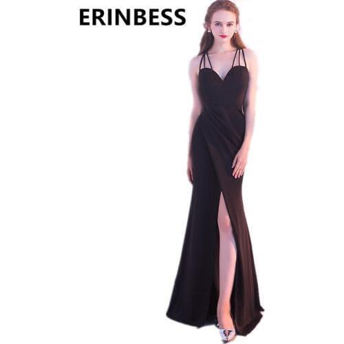 Back Cross Black Mermaid High Slit Prom Dresses Long Floor Length Sweetheart Chiffon Women Formal Gowns Vestido De Festa
