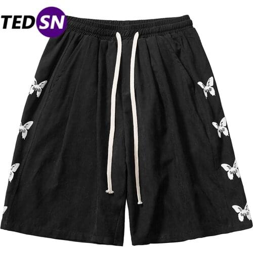 Hip Hop Side Butterfly Print Casual Shorts Harajuku Joggers Short Streetwear Vintage Loose Pants Cotton Track Shorts Sweatpants