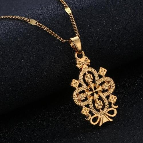 Ethiopian Gold Color Cross Pendant Necklaces Eritrea African Trendy Cross Chain Jewelry