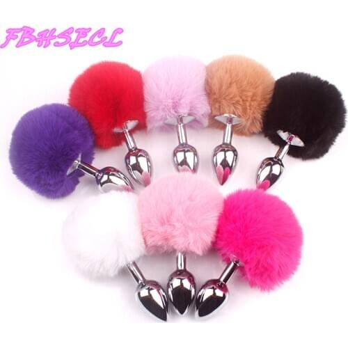 FBHSECL Rabbit Tail Butt Plug Metal Anal Beads Sex Toys for Women Men Gay Erotic Female Masturbation