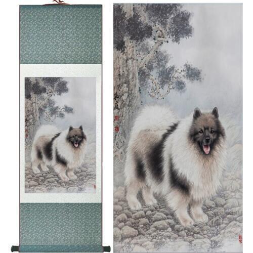 Dog silk art painting Chinese Art Painting Home Office Decoration Chinese cute dog painting