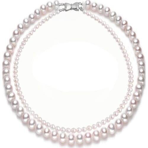 Classic Wedding Double Natural Pearl Necklace Women favorite,Luxury Real Freshwater Pearl Necklace Anniversary Gift