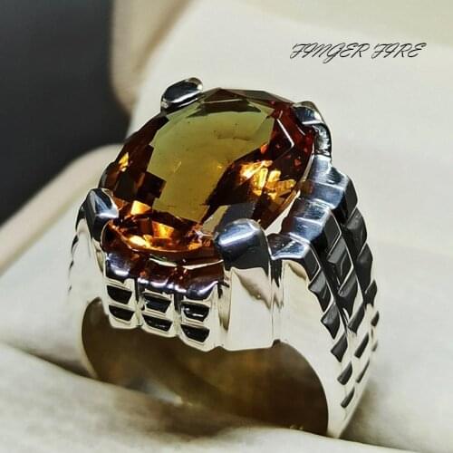 Finger fire 14 Carat Big Oval Cut Alexandrite Mens Ring Sterling Silver 925 Handmade Color Changing Gemstone Ring