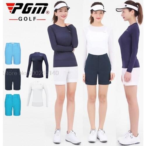 Pgm Golf Shorts Sets Women Long Sleeve Sunscreen T-Shirt Elastic Shorts Suit Ladies Breathable Quick-Dry Sportswear Golf Apparel