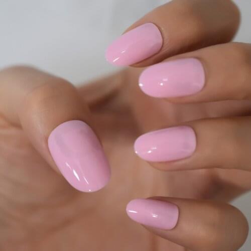 24pcs Short Round Glossry Fake Nails Art UV Full Cover False Nail Pink Acrylic Press on Nail Tips Daily Wear Faux ongles