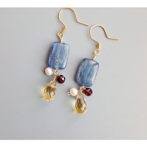 LiiJi Real Kyanite Garnet Freshwater Pearl Citrine 925 Sterling Silver Handmade Drop Earrings Delicate Jewelry For Women Gift