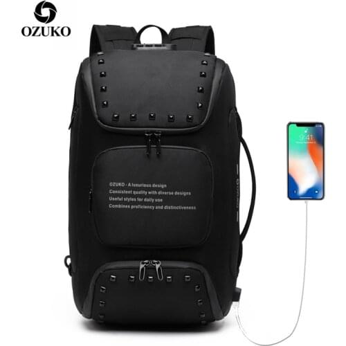 OZUKO Multifunctional Backpack Men Anti-theft Waterproof Fashion USB 15.6 Inch Laptop Shoe Bag Male Backpack Travel mochila