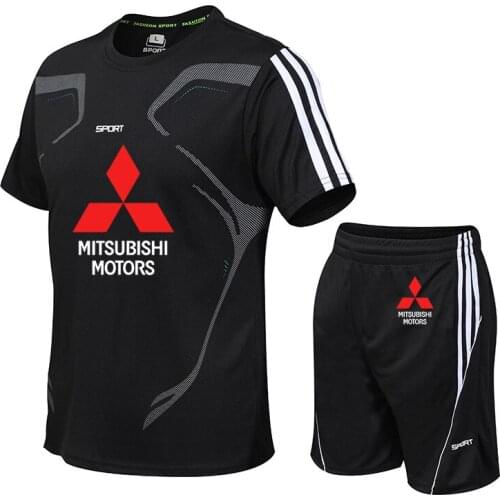Fashion Casual Cotton Summer Men suits Mitsubishi Car Logo Print Short Sleeve Mens T-shirt+pants suit 2-piece