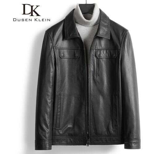 Men Real Cow Leather Jackets Genuine Leather Jacket Casual Short Black Pockets 2020 Autumn New Coat for Man N19030