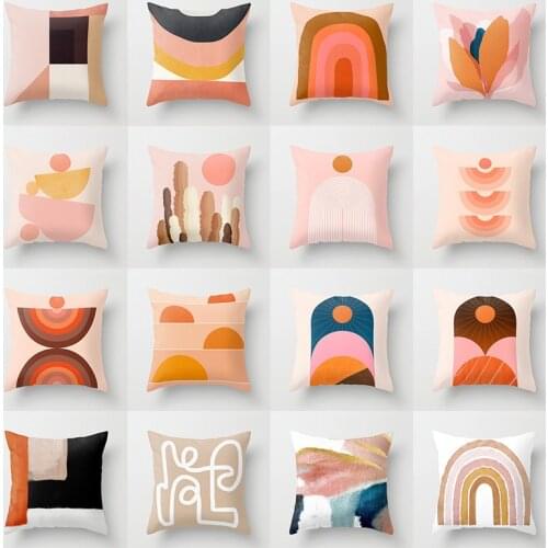 Pillow Cover Cushion Cushion Pink Morandi Cushion Cover Abstract Oil Painting Rainbow Geometric Cushion Cover Home Sofa Decor