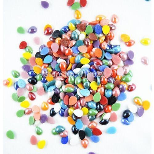 New 10*14mm Mixed Colors Water Drop Glass Flat Beads flatback Shiny Ceramic Cabochon Flat back Gems Crafts stickers on nails
