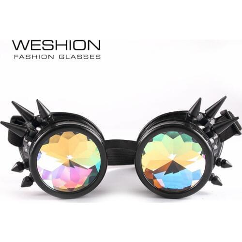 For Kaleidoscope Glasses Men Women Oculos Steampunk Sunglasses Round Rave Cosplay Clip On Eyeglasses Party Gothic Goggles 2018