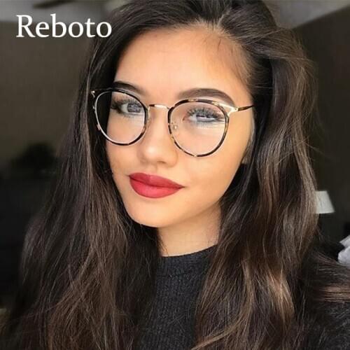 Clear Cat Eye Glasses Frames Women trendy Fashion Luxury Brand Alloy Eyeglasses Female transparent Computer Womens glasses