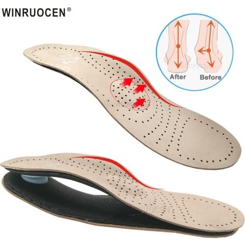 Genuine Leather Orthotic insole for Flat Foot Arch Support shoes sole orthopedic Insoles for men and women OX Leg Shoe pad