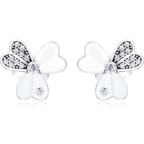 Dazzling Clover Stud Earring 100% 925 Silver Jewelry with Clear CZ Free Shipping