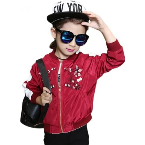 Girls Trench Jackets Coats Spring Autumn Childrens Embroidery Bomber Jacket Kids Girl Softshell Windbreaker Outerwear Clothes