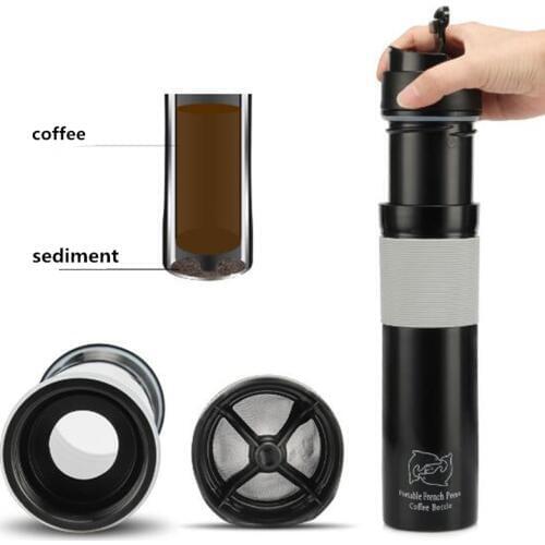 350ml Portable French Press Coffe Bottle Plastic Outdoor Vacuum Coffee Plunger Filter Coffee Cup Travels Coffee Mug for Coffee