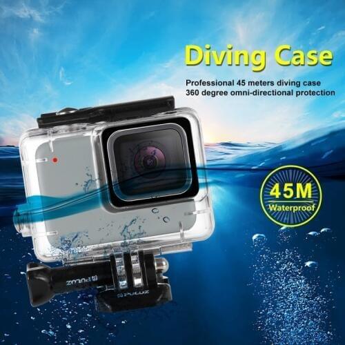 Puluz 45m Underwater Waterproof Housing Diving Protective Case with Buckle Basic Mount & Screw for GoPro HERO7 Silver /7 White