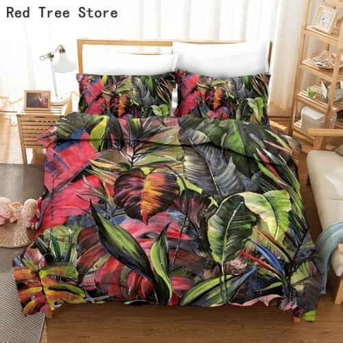 Plants Leaves 3d Bedding Set Luxury Comforter Duvet Covers Pillowcases Comforter Bedding Sets Bed Linen Colorful Home Textiles