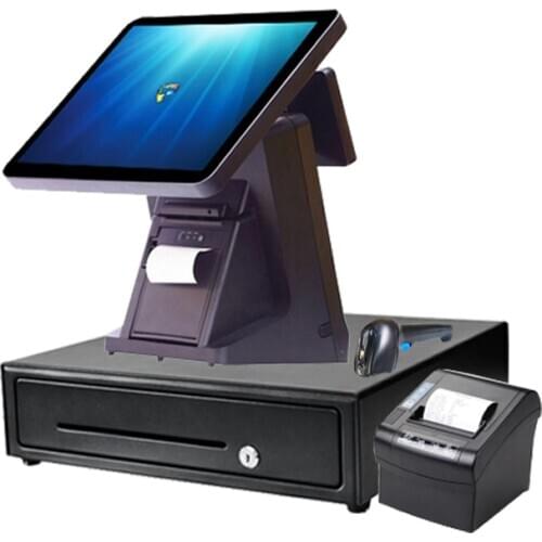 Retail 15inch pos system / 80mm pos printer / barcode scanner / cash drawer cash register for hall