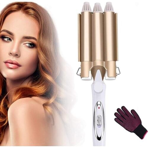 Hair Curling Iron 3 Barrel Curling Iron Wand Ceramic Tourmaline Triple Barrels Hair Crimper Temperature Adjustable Hair Crimper