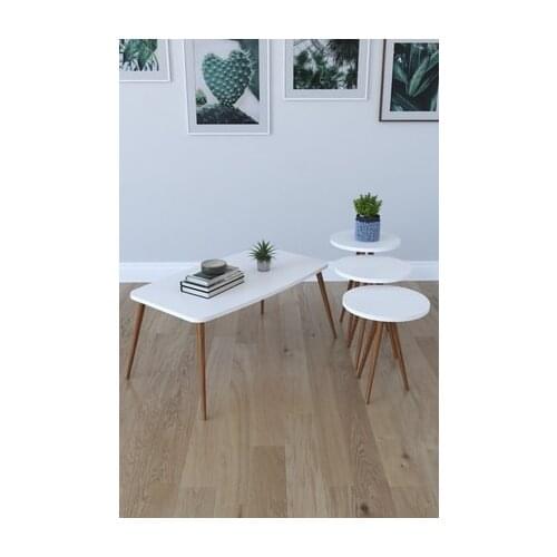 Modern 3'lü Round Zigon Coffee table, Serving Stand And Roman Medium Coffee table-White coffe table table bassee