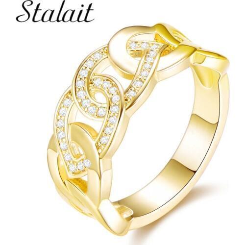 Super Fashion Woven Face Women Rings Bling Wedding Jewelry Micro Pave Setting Black & White AAA Cubic Zirconia Gold-color