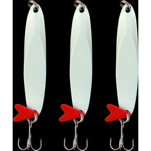 Luminous Fishing Spoon Lures 1 Piece Metal Curved Red Heart Tail Fishing Spoon Salmon Trout Hard Lure 7g 10g 14g 21g 24g