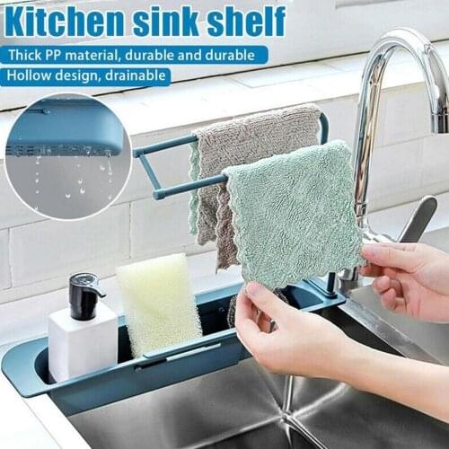Telescopic Sink Shelf Soap Sponge Holder Sink Drain Rack Storage Basket Kitchen Sink Organizer