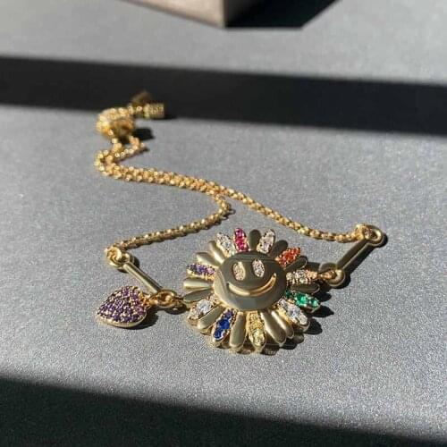 High Quality Sweet Rainnow Zirconia Sunflower Bracelet For Women Gold Color Cute Dasiy Bracelets Party Jewelry Zk30