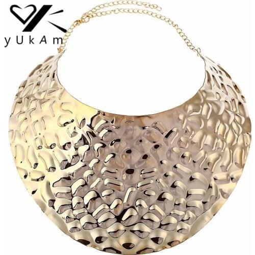 YUKAM Bohemian Big Exaggerated Indian Jewelry Gold Bib Necklaces for Womens Metal Torques Collar Maxi Statement Chokers Necklace