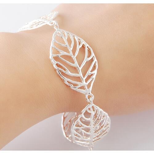 New Fashion 925 Sterling Silver Elegant Hollow Leaf Charm Bracelet for Woman Jewelry Gift