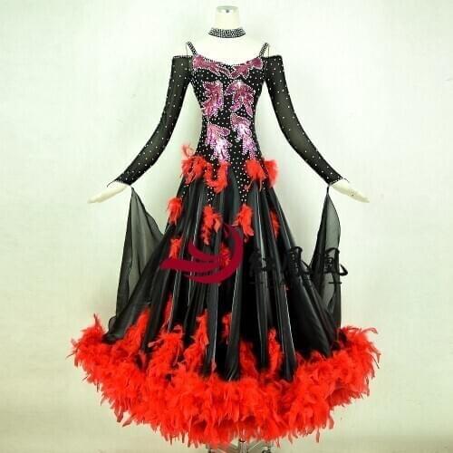 Standard Ballroom Dress Women New Of 2018 Custom Made black High-necked Long Sleeved Waltz Ballroom Dance Competition Dresses