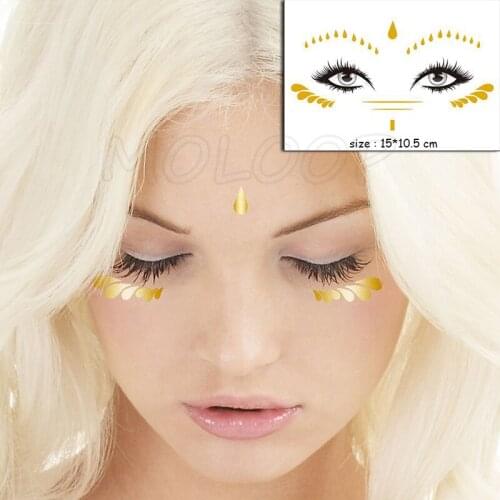 Gold Face Temporary Tattoo Sticker Water Drop Diamond Waterproof Freckles Makeup Eye Decal Body Art for Girl Kid 11
