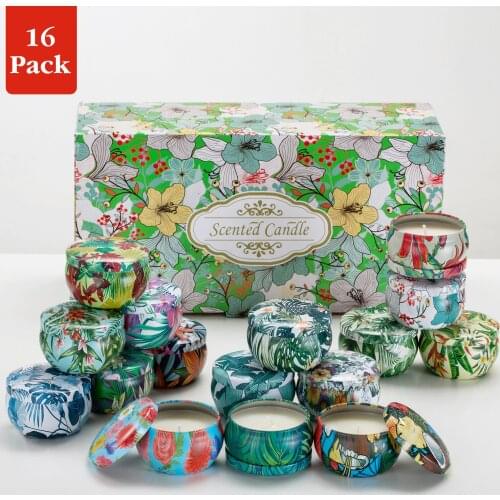 16pcs/set Home Scented Soy Wax Candles Kit Aromatherapy Jar with Wax Scent of Bergamot Lemon Fig Lavender Rosemary Mint