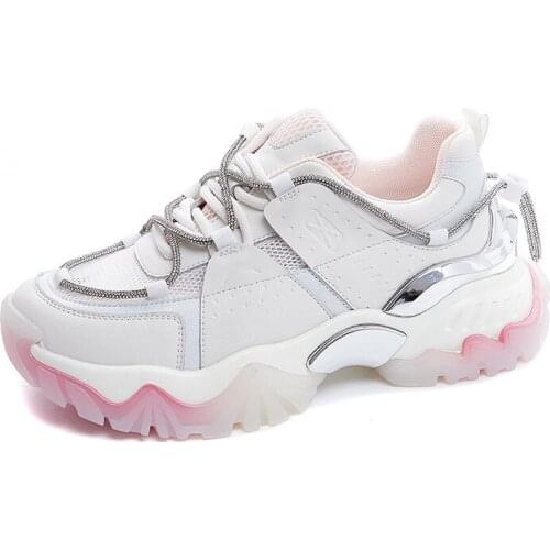 2021 Genuine Leather Dad Shoes Luxury Chunky Sneakers Women Vulcanized Shoes Ladies Platform Comfort Designer Casual Woman Shoe