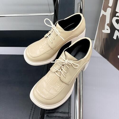 Spring 2021 Women Pumps Ladies Oxford Shoes Round Toe Chunky Heels For Girls Comfortable Lace-Up Loafer Shoes High Strappy Shoes