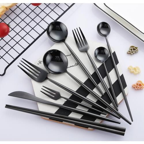 Europe 304 Stainless Steel Black Spoon Set Ice Cream Fruit Dessert Spoon Tea Spoon Luxury Coffee Teaspoons Tableware Cutlery