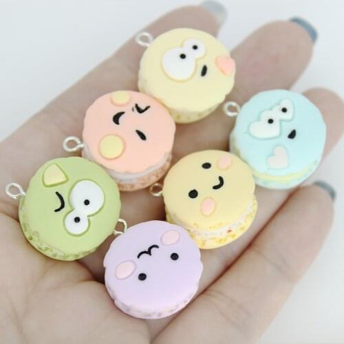 Yamily 8Pcs/Resin Macaroon Cookies Charm Food Dollhouse Dessert Smile Cookies DIY Pendant Jewelry For Keychain Earrings Necklace