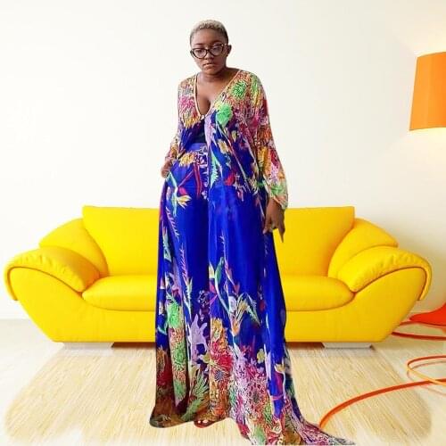 Abaya Dubai Two-piece suit Blue Muslim Set American Clothing African Design Loose Robe Lady Party European Clothes