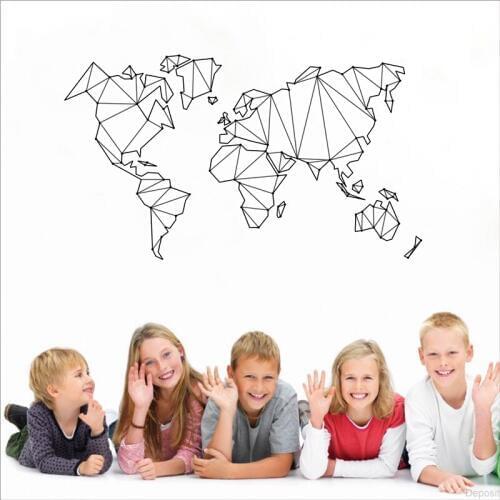 Abstract World Map Vinyl Wall Decal Modern Art Home Decor Living Room Geometric Removable Map of The World Wall Sticker