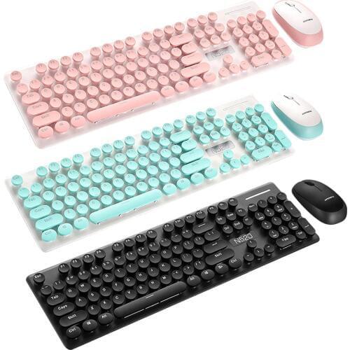 Vococal Retro Typewriter Style Wireless 104 Keys Keyboard Keypad Key Board with Cute Mouse for PC Desktop Laptop Home Office