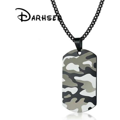 JHSL Brand Novelty Male Men Camouflage Tag Design Necklaces & Pendants Stainless Steel Link Chain Fashion jewelry Birthday Gift