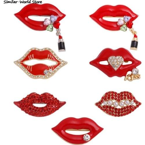 Red Color Rhinestone Lips Brooches For Women Fashion Sexy Mouth Brooch Pin Shining Fashion Jewelry New 2021 Gift